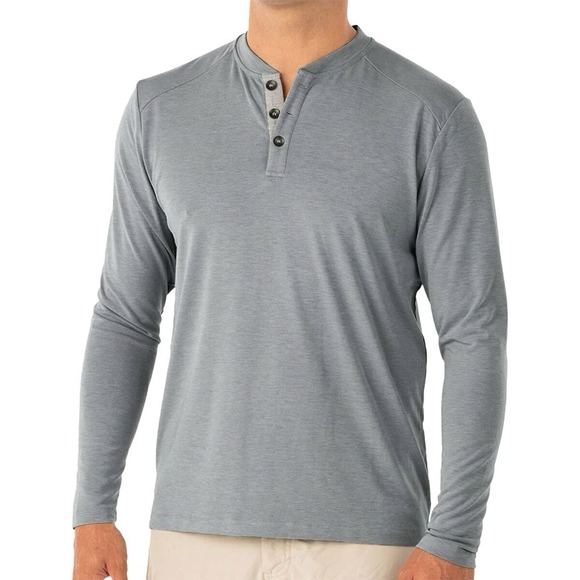 Free Fly Apparel Other - Free Fly Bamboo Flex Henley Long Sleeve Shirt Men's Size Large Grey Blue Button